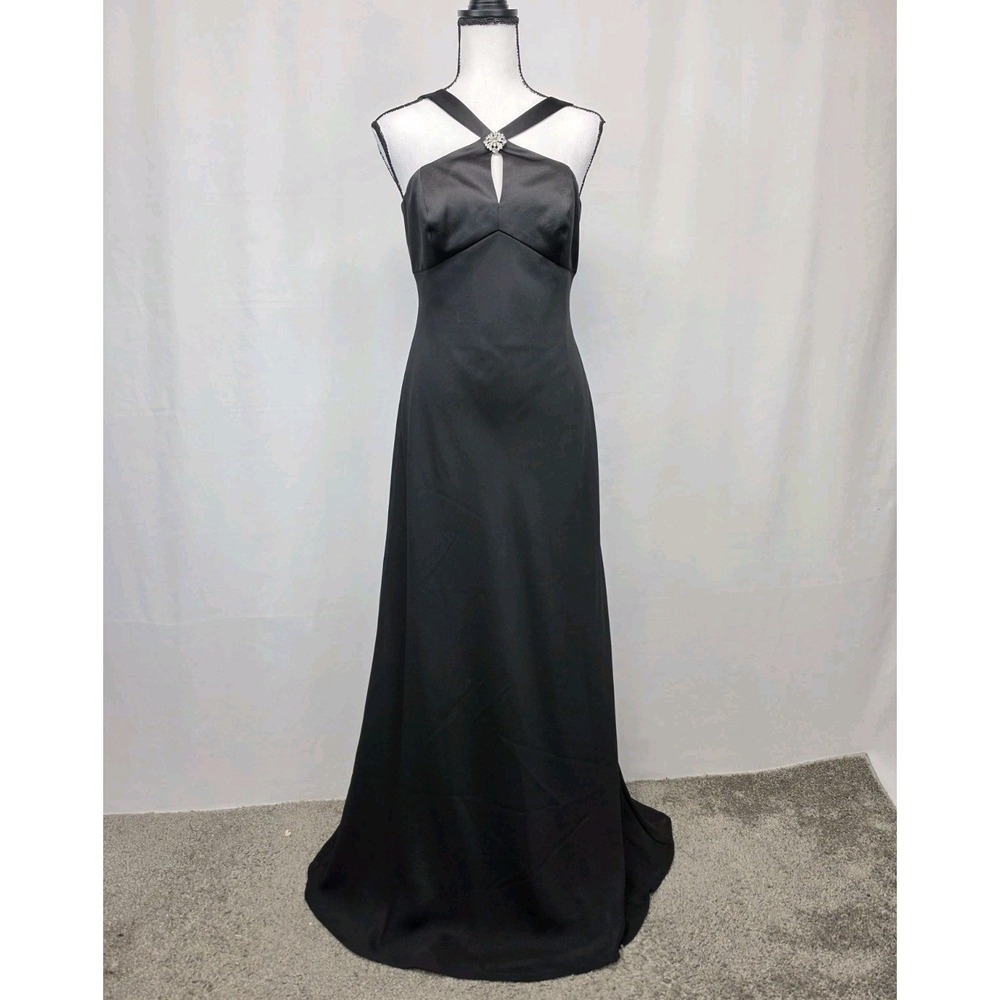 David's Bridal Halter Column Gown Satin Black Dress Size 6 Formal Prom Hoco 3363
